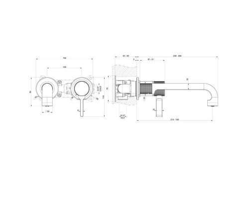 Gessi Inciso- Встраиваемый однорычажный смеситель с изливом, без донного клапана. внешняя часть, цвет: black XL. 58088#299