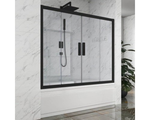 Шторка на ванну Kubele DE019 P4-CLN-BLMT 165х150 см, профиль матовый черный