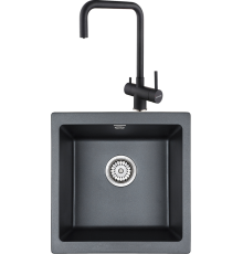 Комплект Мойка кухонная Paulmark Brilon PM104546-BLM черный металлик + Смеситель Wetter We213030-418 черный металлик