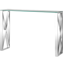 Консоль Stool Group Кросс 115x30 см, прозрачное стекло, сталь серебро