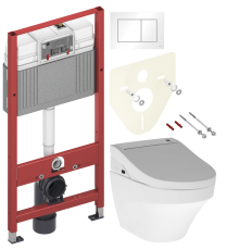 Комплект Унитаз подвесной AM.PM Inspire FlashClean C501700WH + Крышка Admire CCC7851WH с функцией биде, петли хром + Инсталляция TECE Base 9400413 4 в 1 с кнопкой смыва