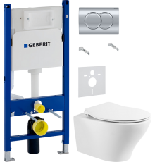 Комплект Унитаз подвесной BelBagno Acqua BB340CHR + Крышка Prospero BB2020SC с микролифтом, петли хром + Инсталляция Geberit Duofix Delta 458.149.21.1 с кнопкой смыва, хром + Шумоизоляция 156.050.00.1