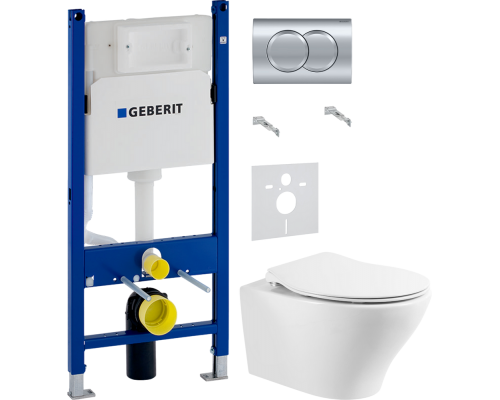 Комплект Унитаз подвесной BelBagno Acqua BB340CHR + Крышка Prospero BB2020SC с микролифтом, петли хром + Инсталляция Geberit Duofix Delta 458.149.21.1 с кнопкой смыва, хром + Шумоизоляция 156.050.00.1