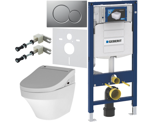 Комплект Унитаз подвесной AM.PM Inspire FlashClean C501700WH + Крышка Admire CCC7851WH с функцией биде, петли хром + Инсталляция Geberit Duofix UP 320 111.300.00.5 + Кнопка Sigma 01 115.770.JQ.5 лакированная, матовый хром + Крепления 111.815.00.1 к стене 