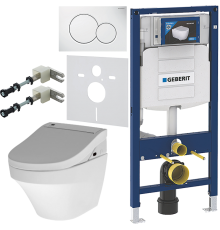 Комплект Унитаз подвесной AM.PM Inspire FlashClean C501700WH + Крышка Admire CCC7851WH с функцией биде, петли хром + Инсталляция Geberit Duofix UP 320 111.300.00.5 + Кнопка Sigma 01 115.770.11.5 белая + Крепления 111.815.00.1 к стене + Шумоизоляция 156.05