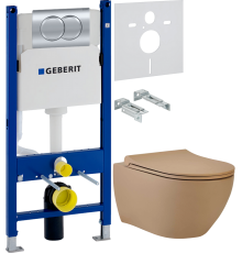 Комплект Унитаз подвесной beWash Bogen 88303273 с сиденьем микролифт латте + Инсталляция Geberit Duofix Delta 458.149.21.1 с кнопкой смыва, хром + Шумоизоляция 156.050.00.1
