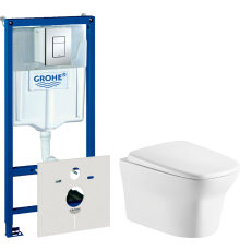 Комплект  Унитаз подвесной Cerutti Spa Ami Aria 8780 безободковый, с микролифтом + Система инсталляции для унитазов Grohe Rapid SL 38772001, 3 в 1 с к