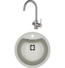 Комплект Мойка кухонная Ulgran U-601 -310 серая + Смеситель Kaiser Merkur 26744-5 серебро