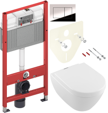 Комплект Унитаз подвесной Villeroy   Boch Subway 2.0 5614A1R1 + Крышка 9M68 S101 с микролифтом, петли хром + Инсталляция TECE Now 9400412 4 в 1 с кнопкой смыва