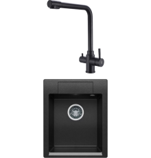Комплект Мойка кухонная Polygran Argo 420 черная + Смеситель РМС Sus125bl 017F-015 черный