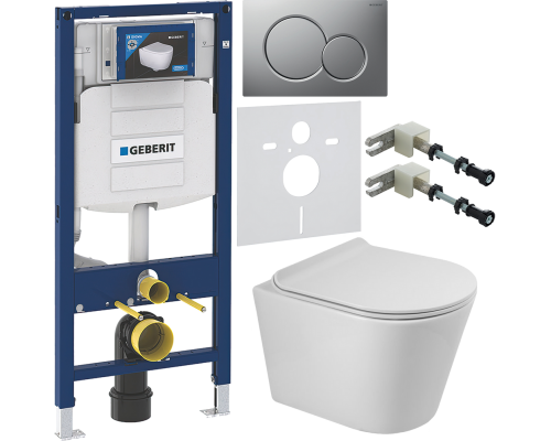 Комплект Унитаз подвесной BelBagno Flay-r + Крышка BB901SC с микролифтом + Инсталляция Geberit Duofix UP 320 111.300.00.5 + Кнопка Sigma 01 115.770.JQ.5 лакированная, матовый хром + Крепления 111.815.00.1 к стене + Шумоизоляция