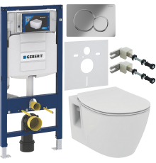 Комплект Унитаз подвесной Ideal Standard Connect E803501 + Крышка E772401 с микролифтом + Инсталляция Geberit Duofix UP 320 111.300.00.5 + Кнопка Sigma 01 115.770.21.5 хром + Крепления 111.815.00.1 к стене + Шумоизоляция 156.050.00.1
