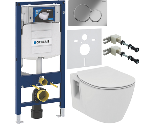 Комплект Унитаз подвесной Ideal Standard Connect E803501 + Крышка E772401 с микролифтом + Инсталляция Geberit Duofix UP 320 111.300.00.5 + Кнопка Sigma 01 115.770.21.5 хром + Крепления 111.815.00.1 к стене + Шумоизоляция 156.050.00.1
