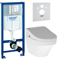 Комплект Унитаз подвесной AM.PM Inspire FlashClean C501700WH + Крышка Admire CCC7851WH с функцией биде, петли хром + Инсталляция Grohe Rapid SL 38772001 3 в 1 с кнопкой смыва + Шумоизоляция 37131000
