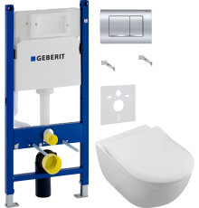 Комплект Унитаз подвесной Villeroy   Boch Subway 2.0 5614 R001 + Крышка 9M78S101 с микролифтом, петли хром + Инсталляция Geberit Duofix Delta 458.163.21.1 с кнопкой смыва, хром + Шумоизоляция 156.050.00.1