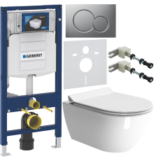 Комплект Унитаз подвесной GSI Pura 881611 безободковый + Крышка Norm MS86CSN11 с микролифтом, белая + Инсталляция Geberit Duofix UP 320 111.300.00.5 + Кнопка Sigma 01 115.770.JQ.5 лакированная, матовый хром + Крепления 111.815.00.1 к стене + Шумоизоляция 