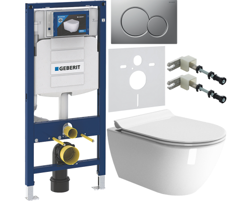 Комплект Унитаз подвесной GSI Pura 881611 безободковый + Крышка Norm MS86CSN11 с микролифтом, белая + Инсталляция Geberit Duofix UP 320 111.300.00.5 + Кнопка Sigma 01 115.770.JQ.5 лакированная, матовый хром + Крепления 111.815.00.1 к стене + Шумоизоляция 