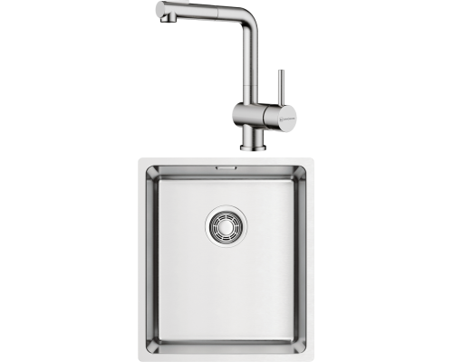 Комплект Мойка кухонная Omoikiri TADZAVA 38-U/I-IN ULTRA 15 нержавеющая сталь + Смеситель Tanigawa-SB BN нержавеющая сталь