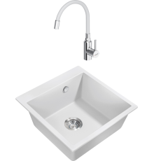 Комплект Мойка кухонная Milacio Murcia Cuarzo 51 MC.77022 белая + Смеситель Dorff Logic D3007633 хром, белый, с гибким изливом