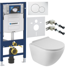 Комплект Унитаз подвесной BelBagno Amanda BB051CHR безободковый + Крышка BB901SC с микролифтом + Инсталляция Geberit Duofix UP 320 111.300.00.5 + Кнопка Sigma 01 115.770.11.5 белая + Крепления 111.815.00.1 к стене + Шумоизоляция 156.050.00.1