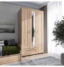 Шкаф Шведский стандарт Сириус 117x220x59 дуб сонома, 3 двери, с одним зеркалом, 1 ящик