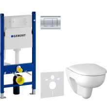 Комплект Унитаз подвесной Geberit Renova 500.801.00.1 с сиденьем и быстросъемной крышкой с микролифтом + Инсталляция Duofix Delta 458.163.21.1 с кнопкой смыва, хром + Шумоизоляция 156.050.00.1