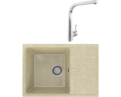 Комплект Мойка кухонная Practik PR-M 600-002 слоновая кость + Смеситель MEGA Mega MG-SUN03