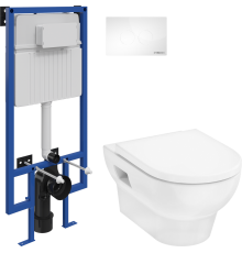 Комплект Унитаз подвесной Hansgrohe GladeLake S безободковый, с микролифтом + Инсталляция STWORKI 510162 + Кнопка Хельсинки 500470 белая