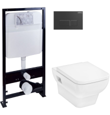 Комплект Унитаз подвесной Hansgrohe CreekTide Q безободковый, с микролифтом + Инсталляция EWRIKA ProLT 0026-2020 + Кнопка 0044 черная матовая