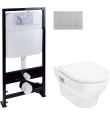 Комплект Унитаз подвесной Hansgrohe GladeLake S безободковый, с микролифтом + Инсталляция EWRIKA ProLT 0026-2020 + Кнопка 0040 хром матовый