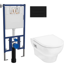 Комплект Унитаз подвесной Hansgrohe GladeLake S безободковый, с микролифтом + Инсталляция DIWO 4501 + Кнопка 7323 черная матовая
