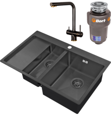 Комплект Мойка кухонная Zorg Inox PVD 5178-2-R grafit + Смеситель Inox SZR-7039 BR/GRAFIT бронза графит + Измельчитель Bort Titan 5000 Control
