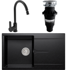 Комплект Мойка кухонная Polygran Gals 860 черная + Смеситель MEGA City MG-ZRV102-b черный + Измельчитель Bone Crusher BC 810-SL Slim Line