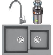 Комплект Мойка кухонная Emar Quartz EMQ-2800.Q Алмаз + Смеситель 3004.9 Алмаз + Измельчитель Bort Titan 4000 Plus