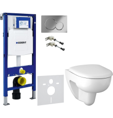 Комплект Унитаз подвесной Geberit Renova 500.801.00.1 с сиденьем и быстросъемной крышкой с микролифтом + Крепления Duofix 111.815.00.1 к стене + Шумоизоляция 156.050.00.1 + Инсталляция UP 320 111.300.00.5 + Кнопка Sigma 01 115.770.21.5 хром