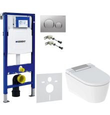Комплект Унитаз подвесной Geberit AquaClean Sela 146.224.21.1 вставка глянцевый хром + Крепления Duofix 111.815.00.1 к стене + Шумоизоляция 156.050.00.1 + Инсталляция UP 320 111.300.00.5 + Кнопка Sigma 20 115.882.JQ.1 хром матовый, хром глянцевый