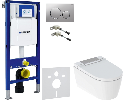 Комплект Унитаз подвесной Geberit AquaClean Sela 146.224.21.1 вставка глянцевый хром + Крепления Duofix 111.815.00.1 к стене + Шумоизоляция 156.050.00.1 + Инсталляция UP 320 111.300.00.5 + Кнопка Sigma 20 115.882.JQ.1 хром матовый, хром глянцевый