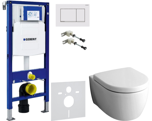 Комплект Унитаз подвесной Geberit iCon 204060000 + Крышка 574130000 + Крепления Duofix 111.815.00.1 к стене + Шумоизоляция 156.050.00.1 + Инсталляция UP 320 111.300.00.5 + Кнопка Sigma 30 115.883.JT.1 белая матовая, хром глянцевый