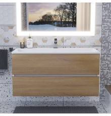 Тумба с раковиной Uperwood Barsa 100 подвесная, белая, дуб сонома, раковина белая