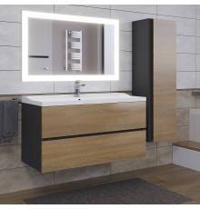 Мебель для ванной комнаты Uperwood Barsa 100 подвесная, черная, дуб сонома, раковина Family белая