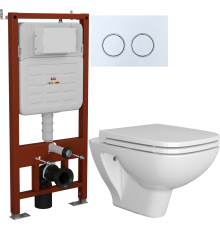Комплект Унитаз подвесной VitrA Berg 5507B003-6280 с микролифтом + Инсталляция Bauedge Ideal E458103 + Кнопка Round белая