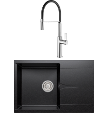 Комплект Мойка кухонная Polygran Gals 760 черная + Смеситель Rush MS9035-35Black черный, с гибким изливом