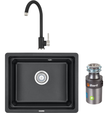 Комплект Мойка кухонная Granula Kitchen Space 5501U, черный + Смеситель ST-4031 ST-4031 черный + Измельчитель Bort Titan 4000 Control