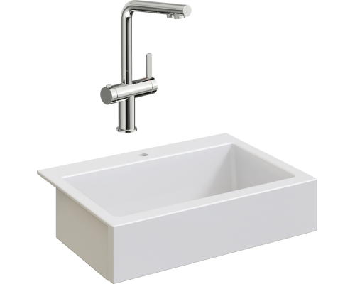 Комплект Мойка кухонная Domaci Сиена 50186-101 с 1 отверстием, белый глянец + Смеситель STWORKI 23020-648/1BG-IG11