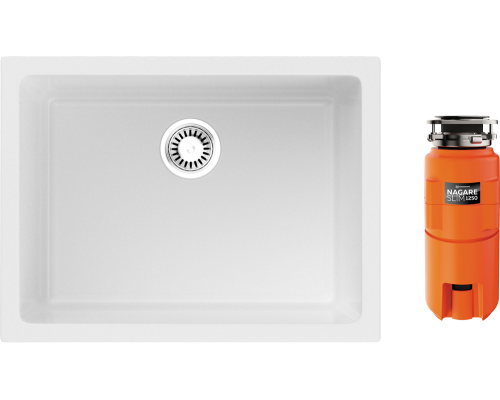Комплект Мойка кухонная Omoikiri Okinoshima 61-U/I-WH Glossy белая + Измельчитель Nagare slim 1250