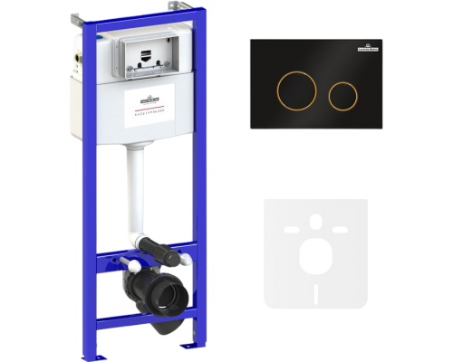 Система инсталляции для унитазов Lavinia Boho RelFix 77010024 4 в 1 с кнопкой смыва, матовый черный, золотой глянец