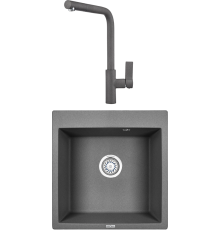 Комплект Мойка кухонная KRONA Quadrat W510-520 1 51х50 см, graphite + Смеситель Wasser H300 1 graphite