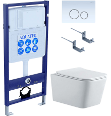 Комплект Унитаз подвесной AQUATEK Либра New AQ0530N-00 безободковый, с микролифтом + Инсталляция Standard INS-0000012 + Комплект креплений KKI-0000002 + Кнопка KDI-0000015 белая