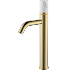 Смеситель для раковины Boheme Stick 122-G-MR-W золотой, белый мрамор