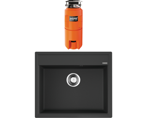 Комплект Мойка кухонная Omoikiri Daisen 60-BL черная + Измельчитель Nagare slim 500